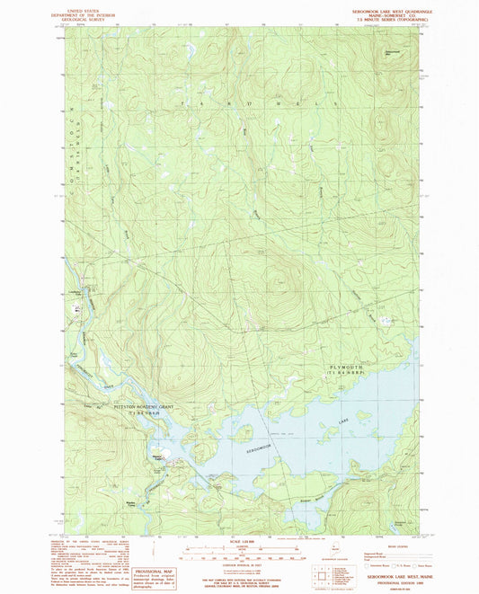 Classic USGS Seboomook Lake West Maine 7.5'x7.5' Topo Map Image