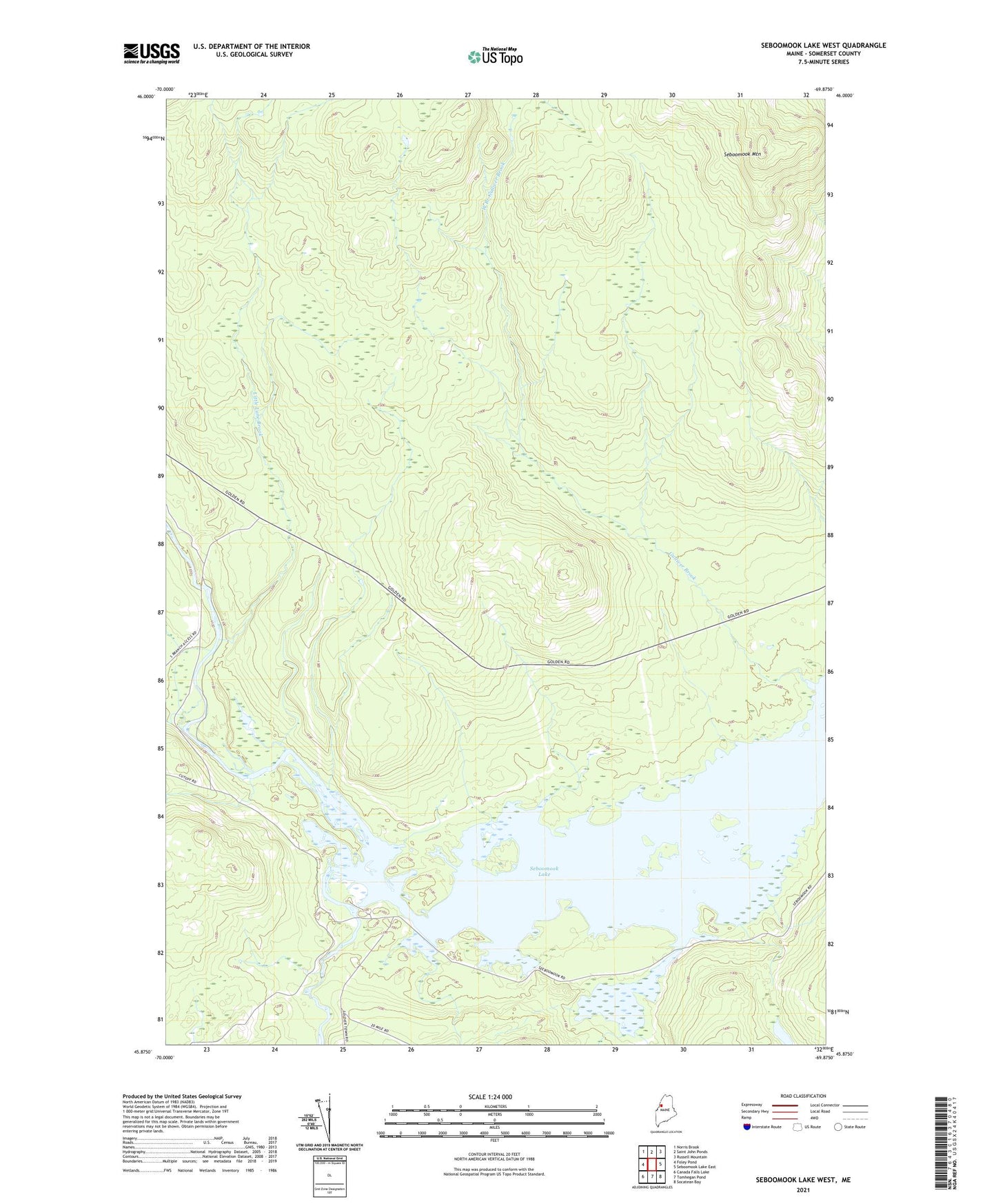 Seboomook Lake West Maine US Topo Map Image