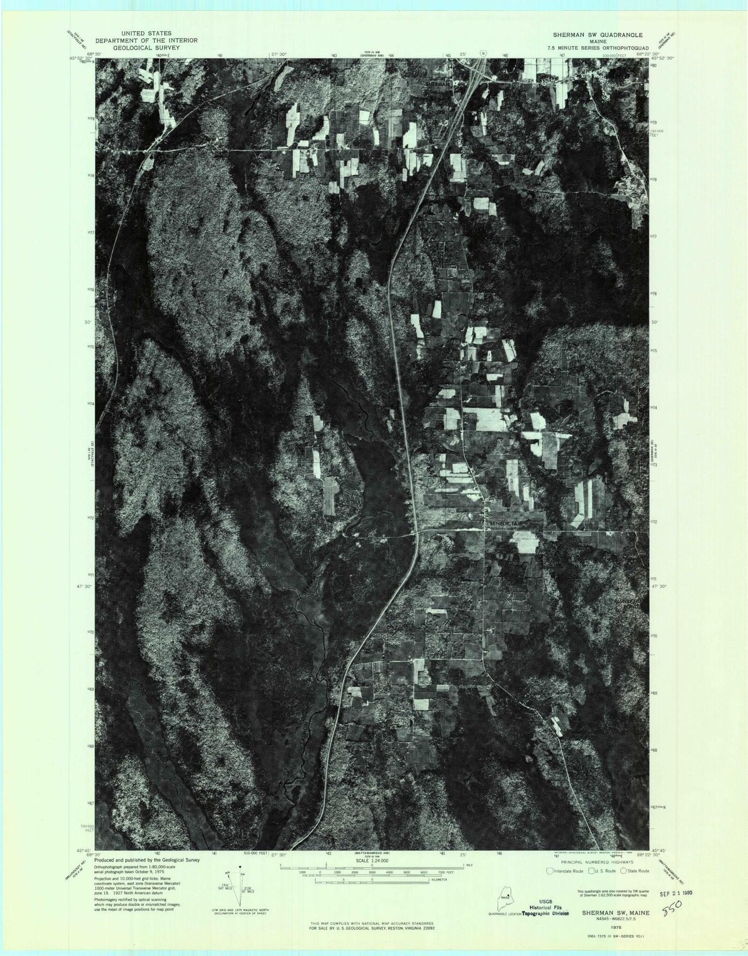 Classic USGS Benedicta Maine 7.5'x7.5' Topo Map Image