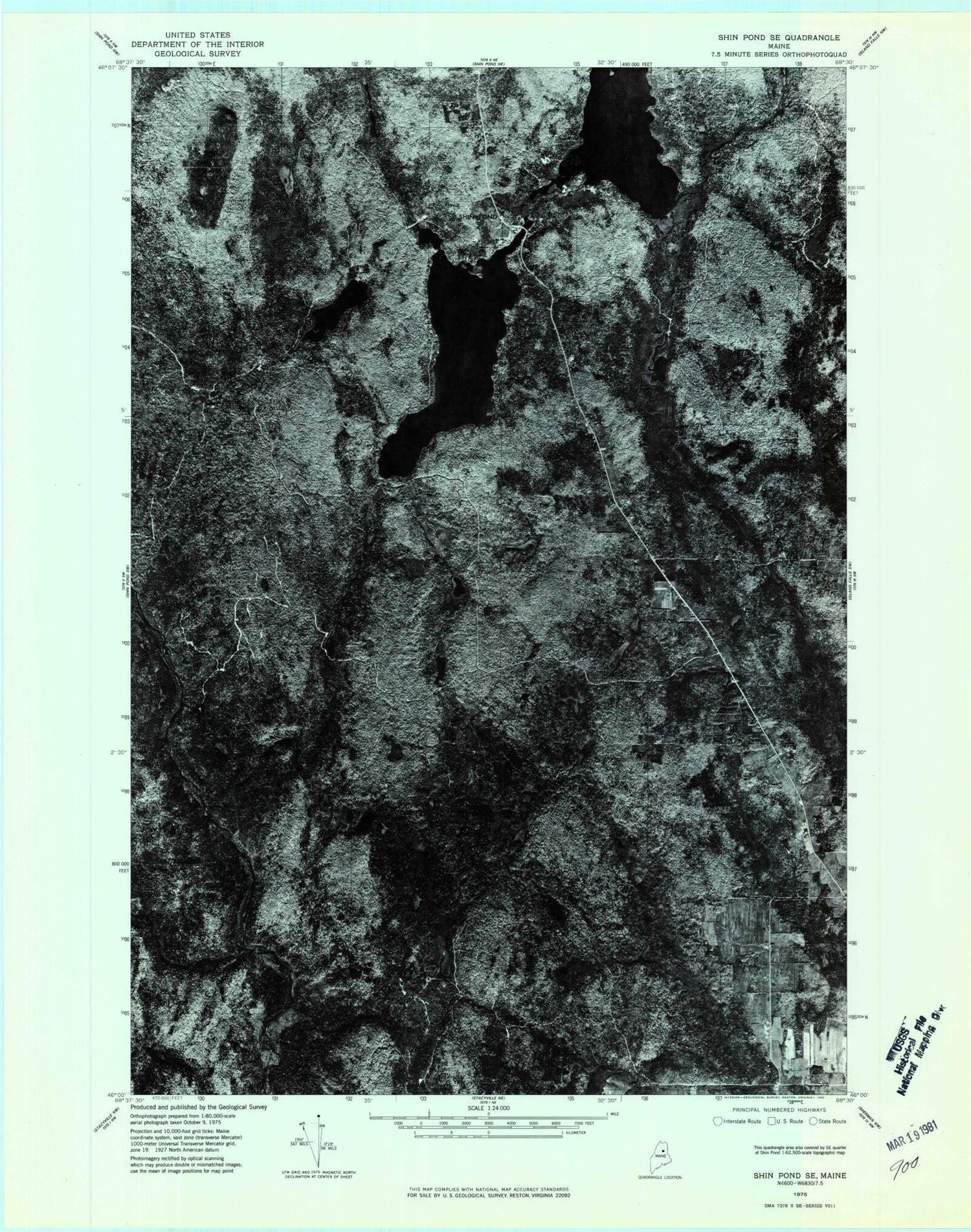 Classic USGS Shin Pond Maine 7.5'x7.5' Topo Map Image