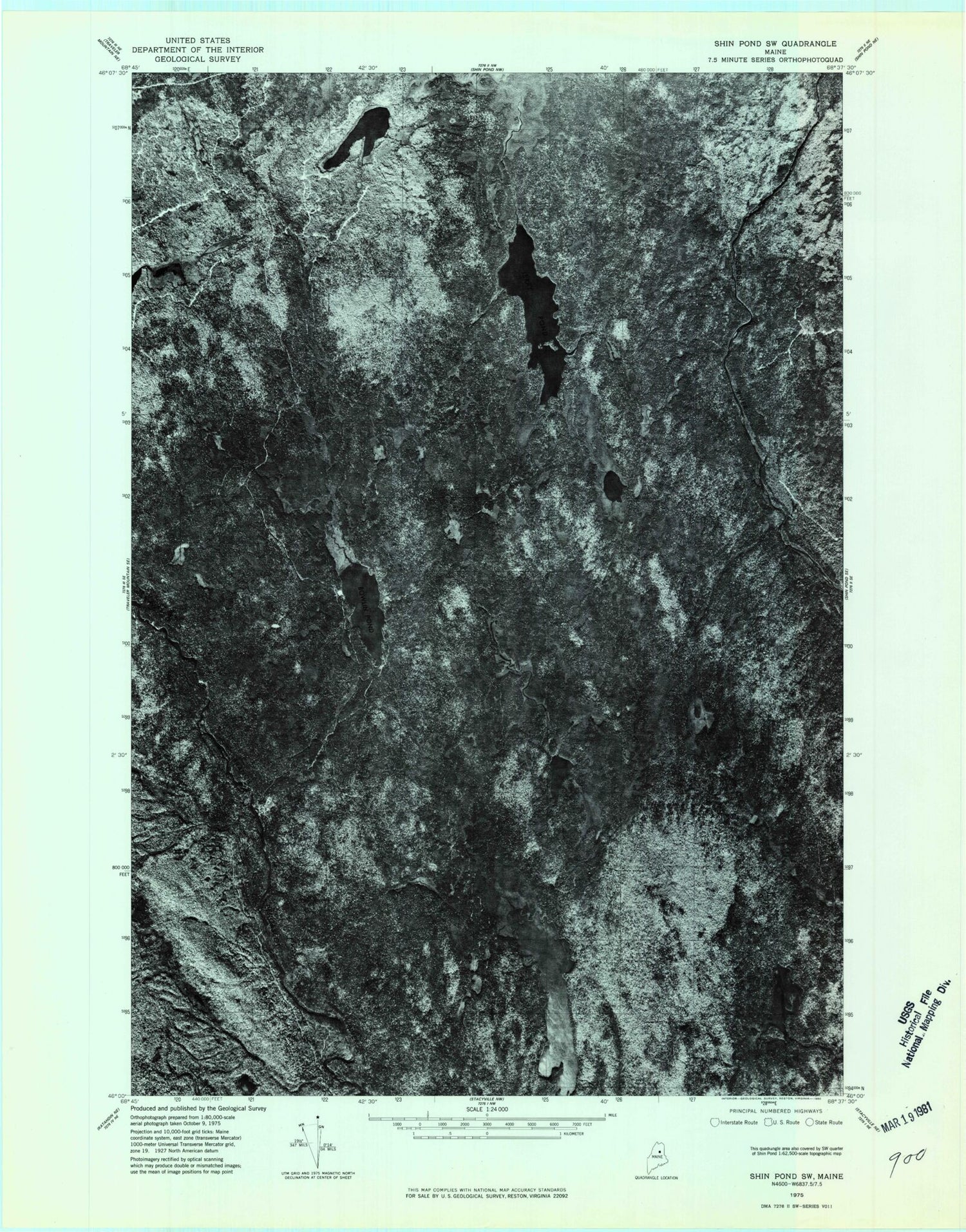 Classic USGS Bowlin Brook Maine 7.5'x7.5' Topo Map Image