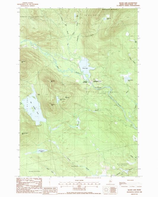 Classic USGS Silver Lake Maine 7.5'x7.5' Topo Map Image