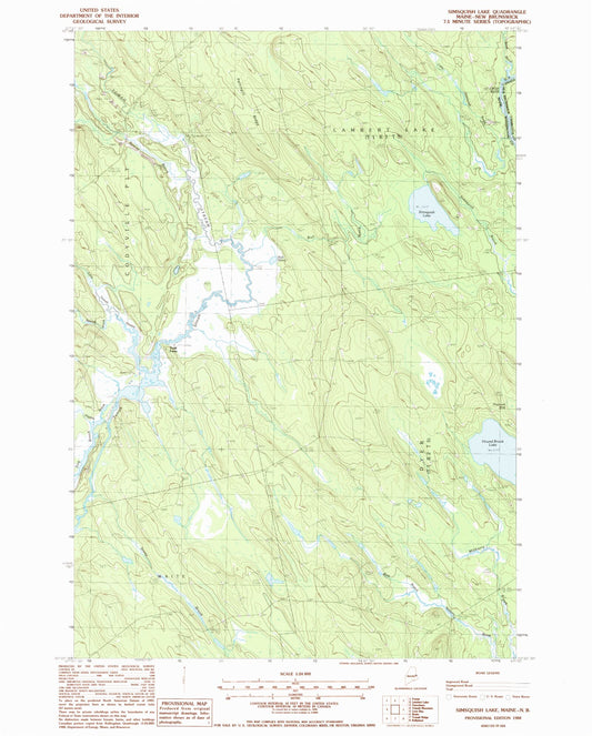 Classic USGS Simsquish Lake Maine 7.5'x7.5' Topo Map Image