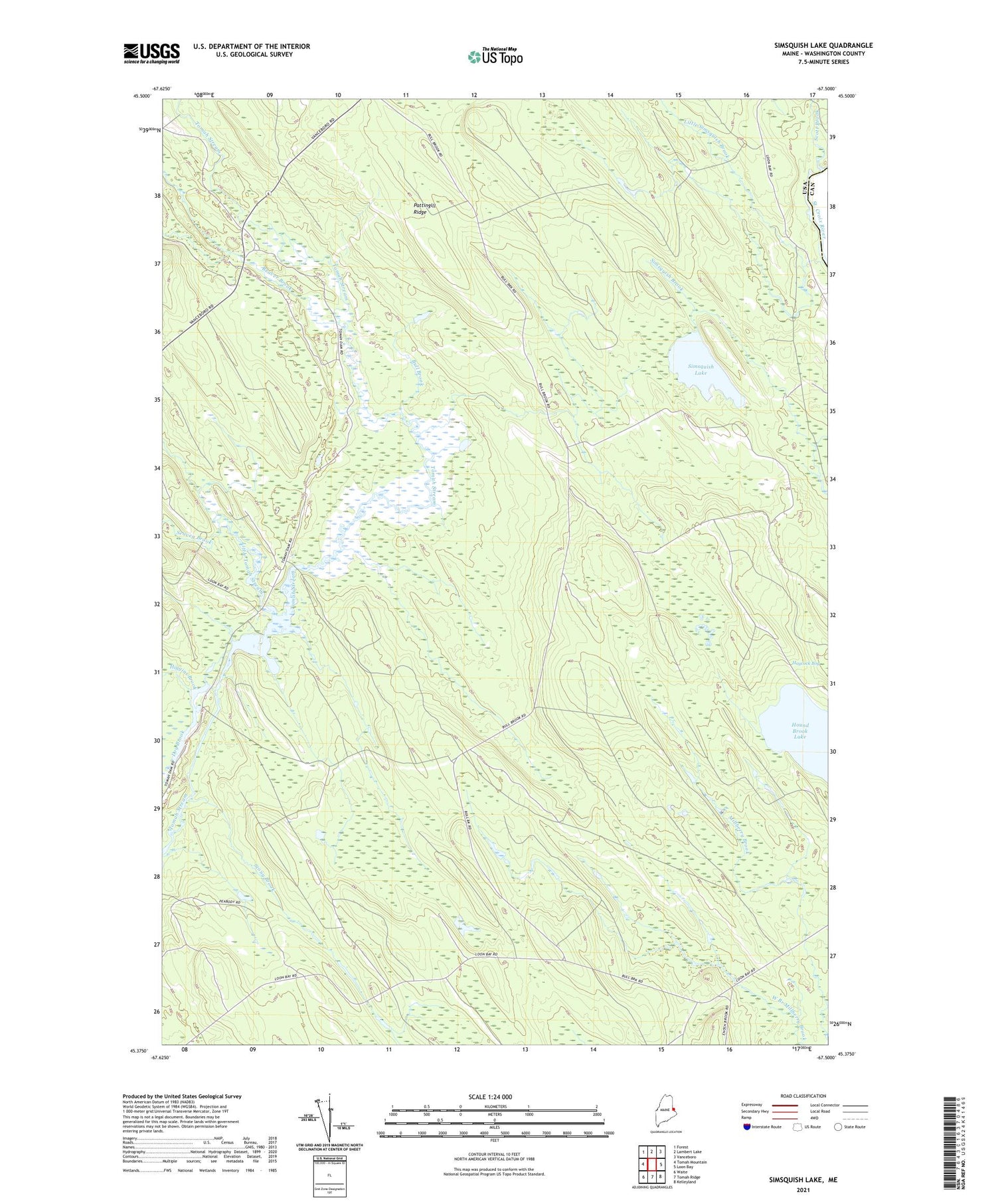 Simsquish Lake Maine US Topo Map Image