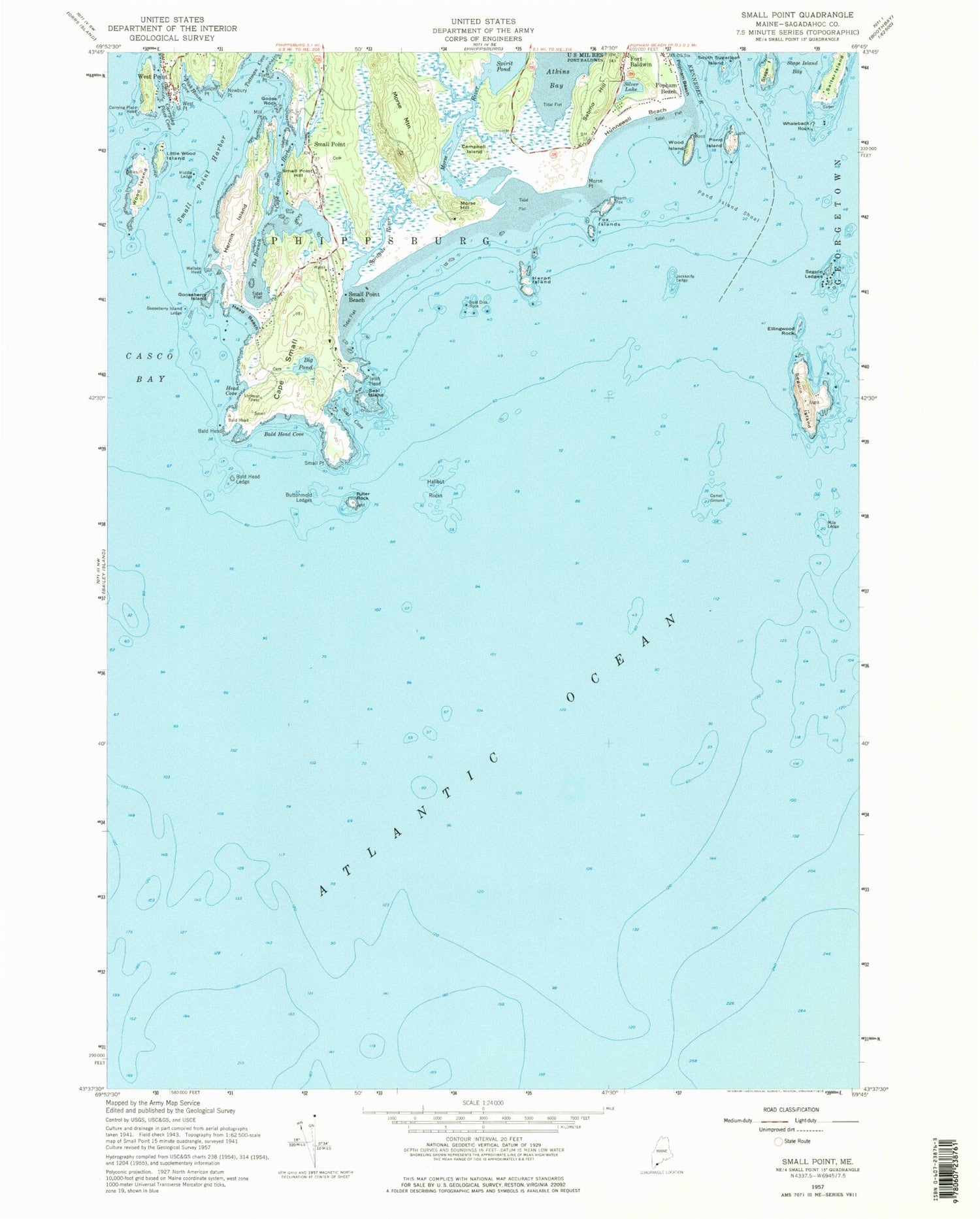 Classic USGS Small Point Maine 7.5'x7.5' Topo Map Image