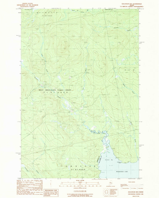 Classic USGS Socatean Bay Maine 7.5'x7.5' Topo Map Image