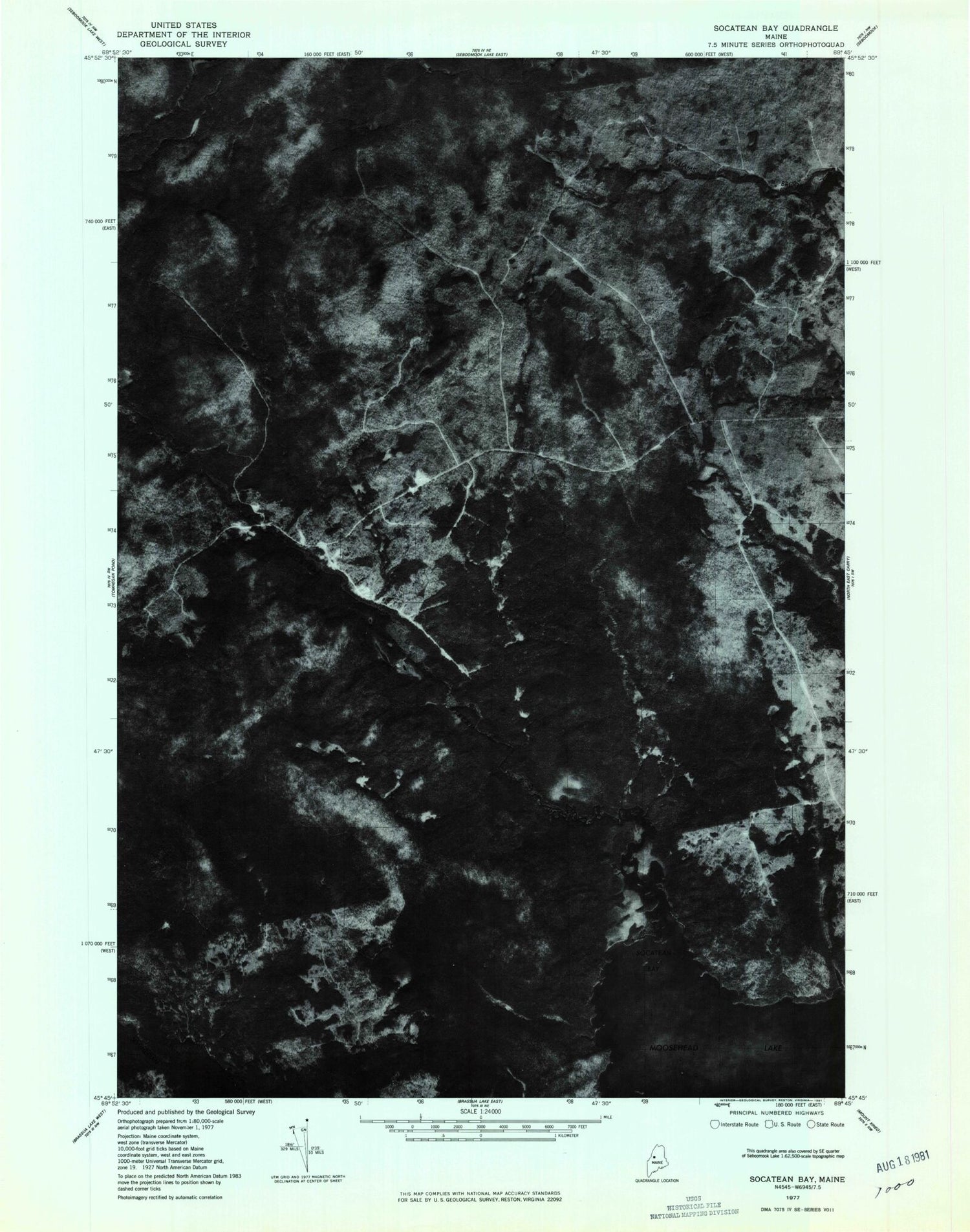 Classic USGS Socatean Bay Maine 7.5'x7.5' Topo Map Image