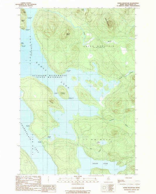 Classic USGS Soper Mountain Maine 7.5'x7.5' Topo Map Image