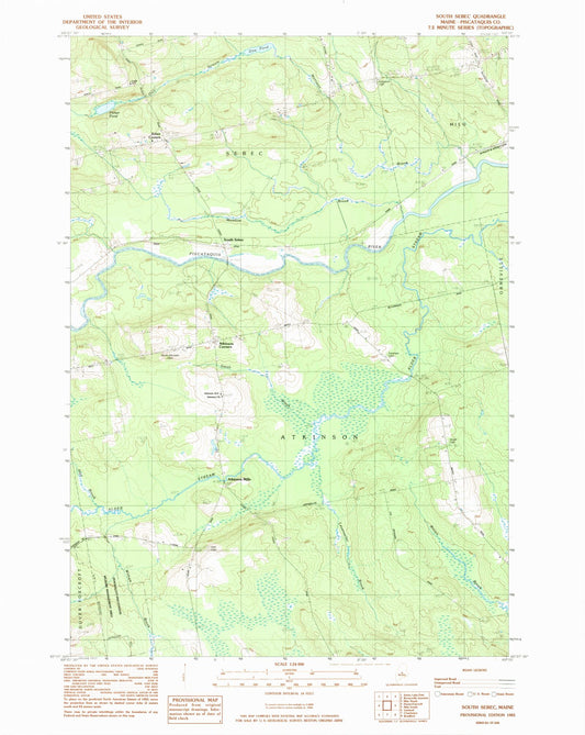 Classic USGS South Sebec Maine 7.5'x7.5' Topo Map Image