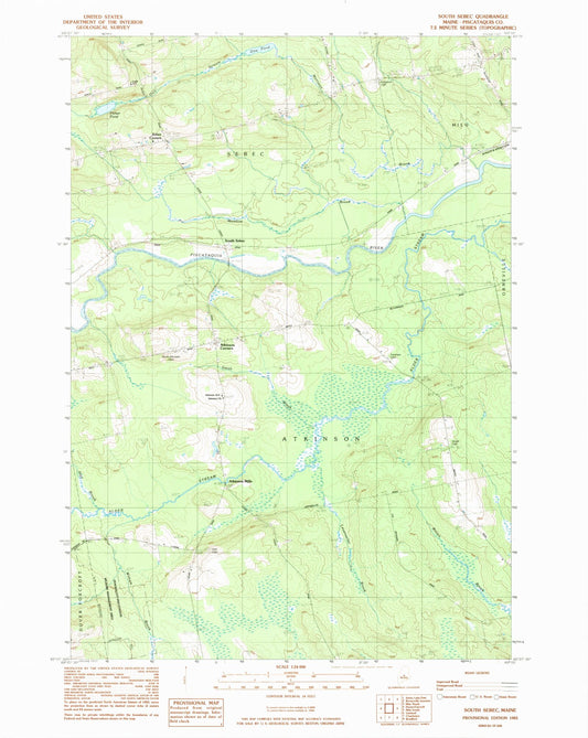 Classic USGS South Sebec Maine 7.5'x7.5' Topo Map Image