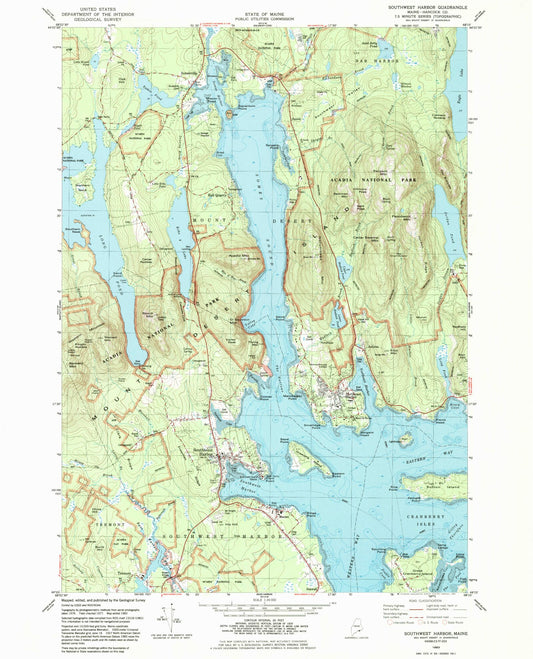 USGS Classic Southwest Harbor Maine 7.5'x7.5' Topo Map Image