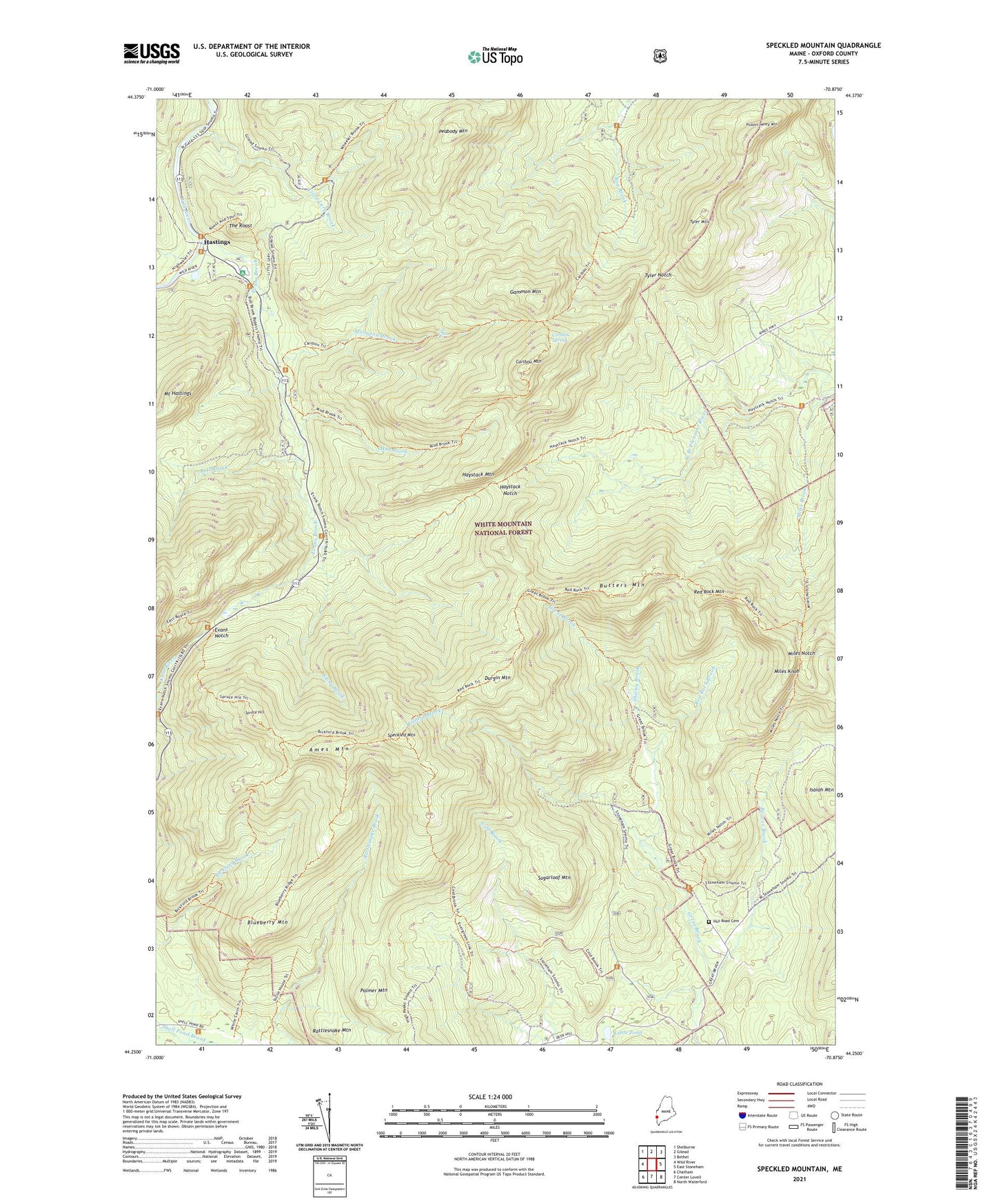 Speckled Mountain Maine US Topo Map Image