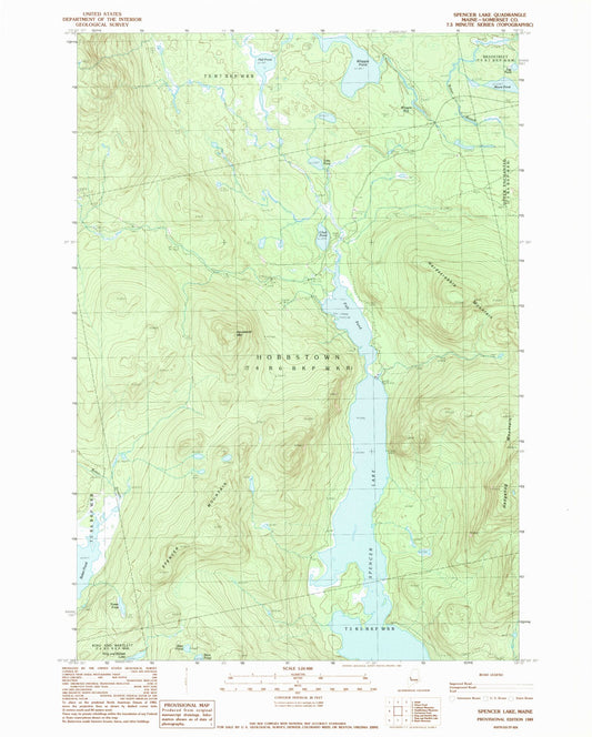 Classic USGS Spencer Lake Maine 7.5'x7.5' Topo Map Image