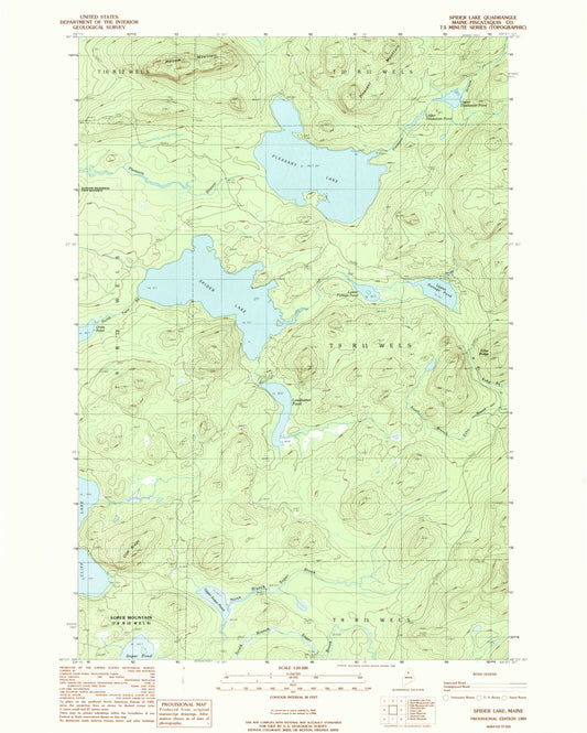 Classic USGS Spider Lake Maine 7.5'x7.5' Topo Map Image