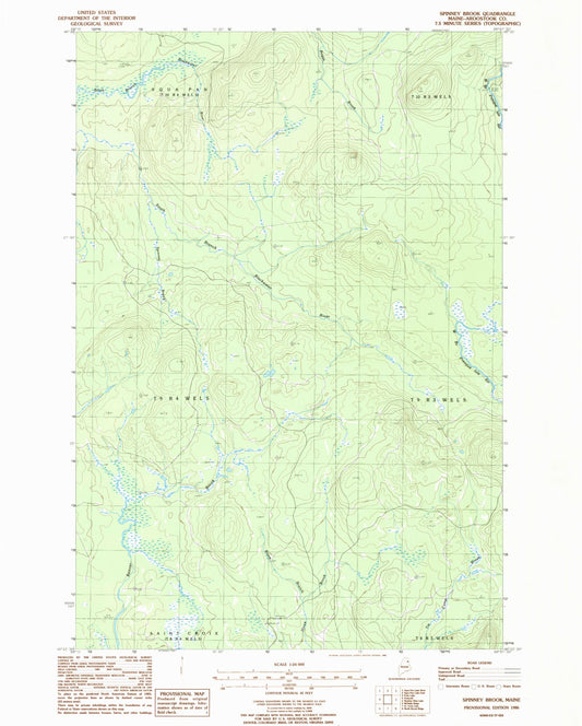Classic USGS Spinney Brook Maine 7.5'x7.5' Topo Map Image