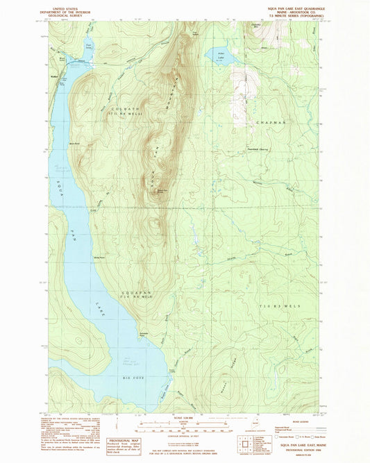 Classic USGS Scopan Lake East Maine 7.5'x7.5' Topo Map Image
