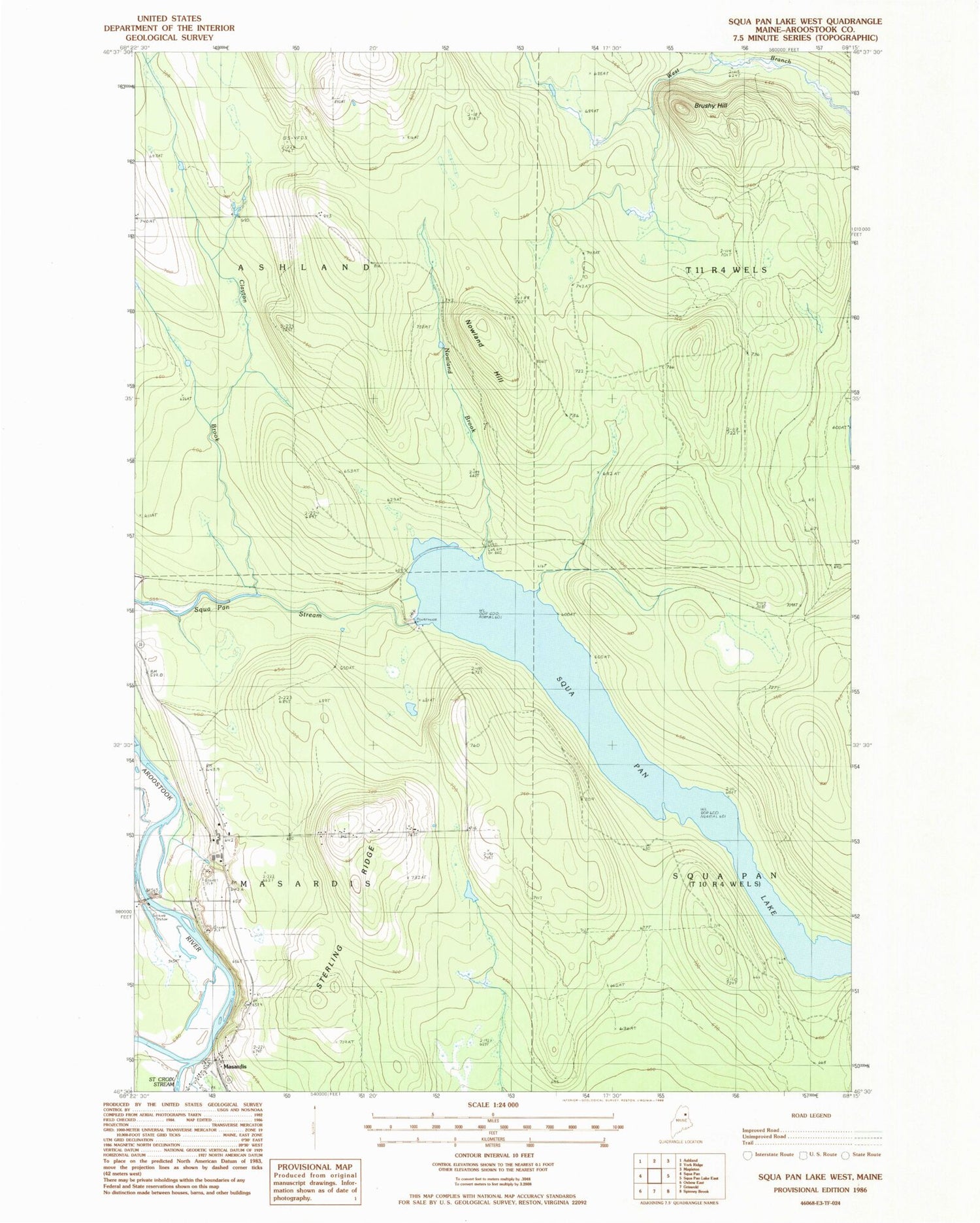 Classic USGS Scopan Lake West Maine 7.5'x7.5' Topo Map Image