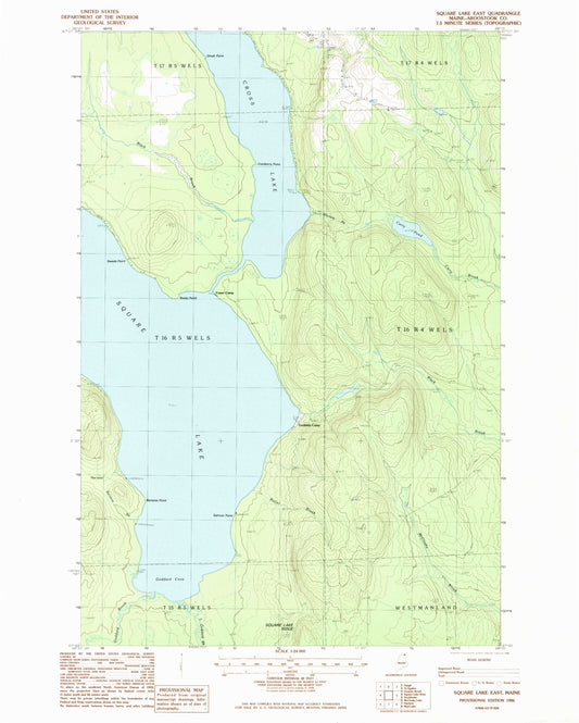 Classic USGS Square Lake East Maine 7.5'x7.5' Topo Map Image