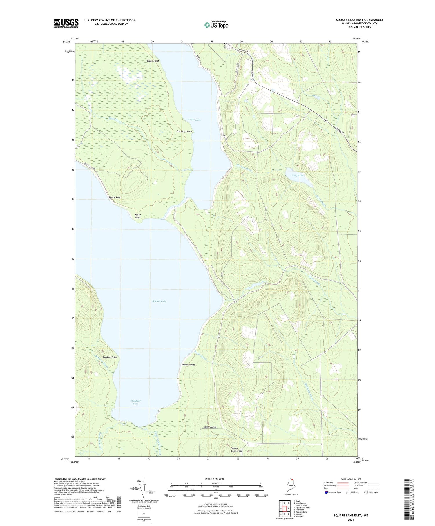 Square Lake East Maine US Topo Map Image