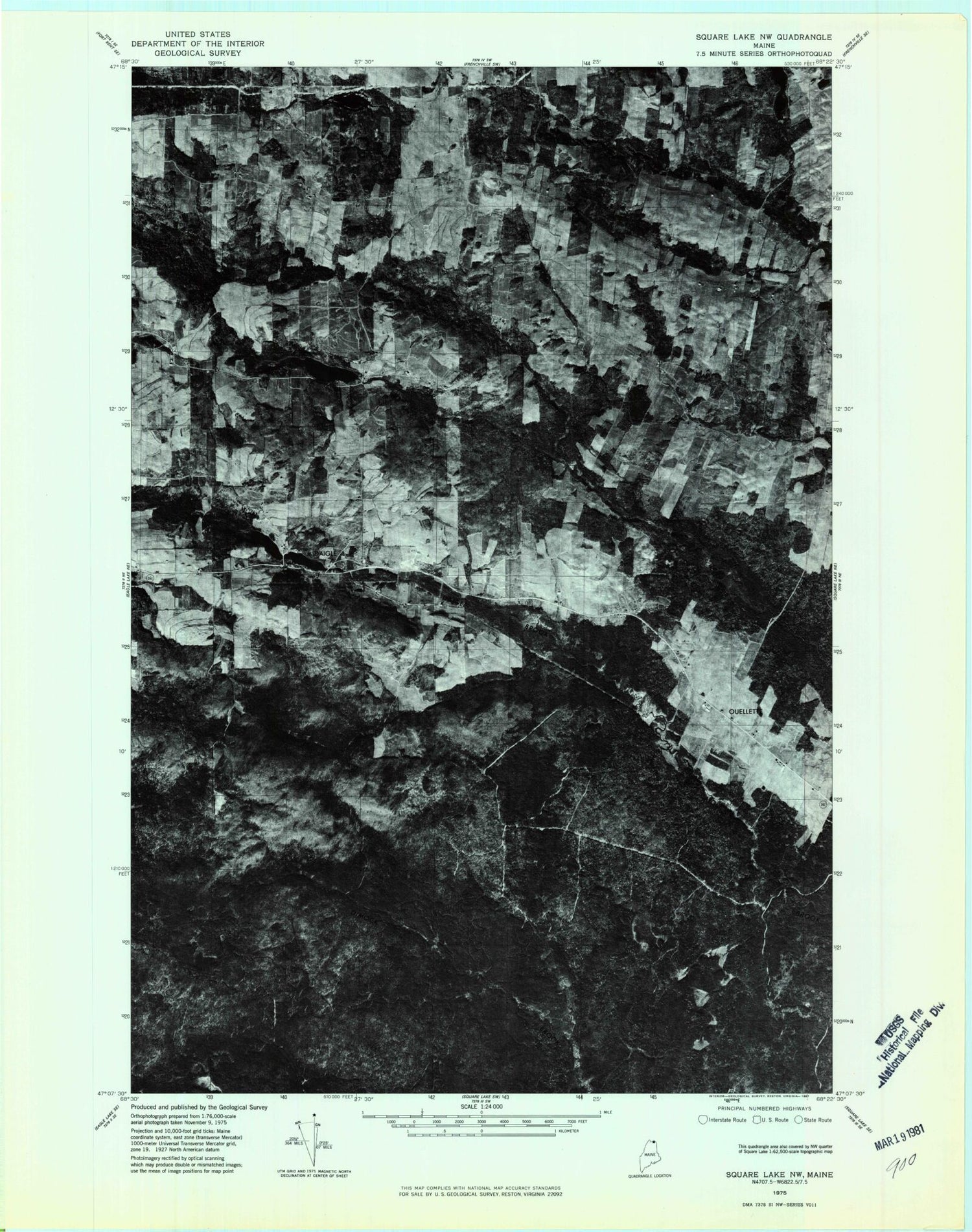 Classic USGS Daigle Maine 7.5'x7.5' Topo Map Image