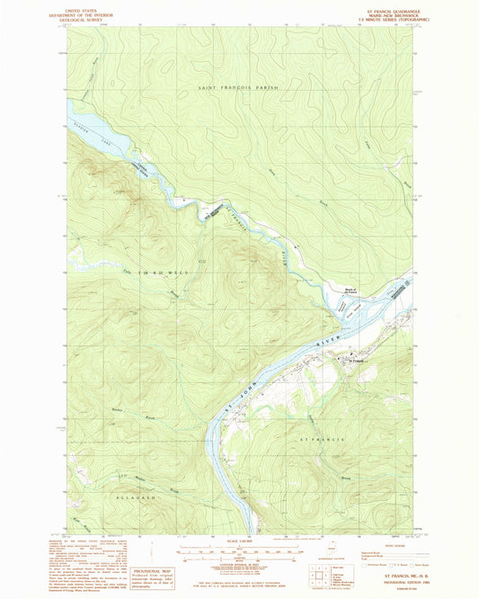 Classic USGS Saint Francis Maine 7.5'x7.5' Topo Map Image