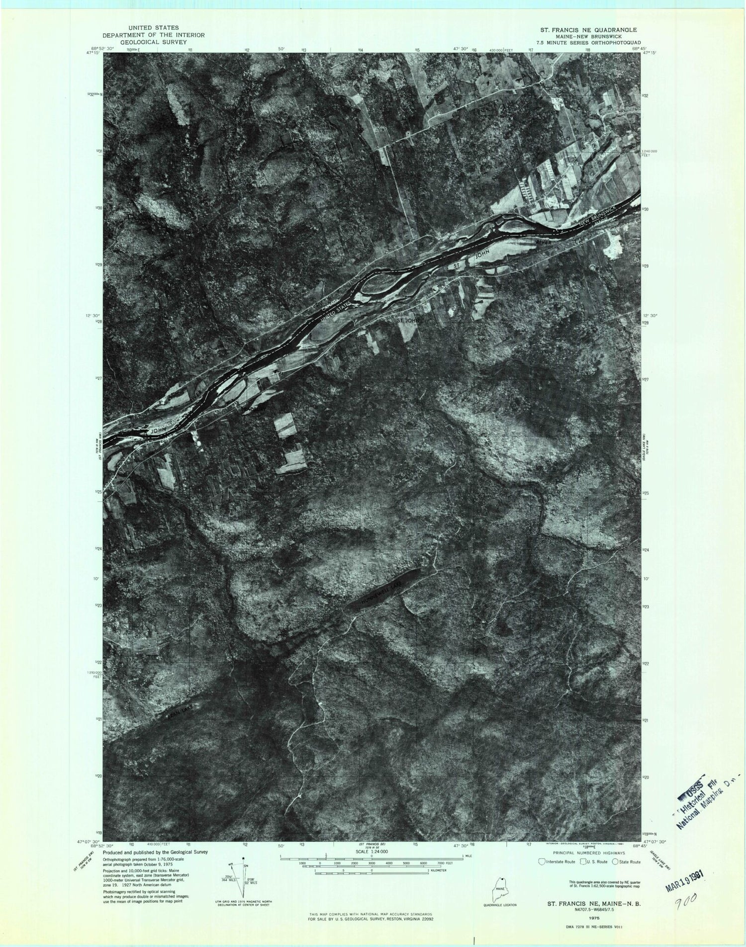 Classic USGS Saint John Maine 7.5'x7.5' Topo Map Image