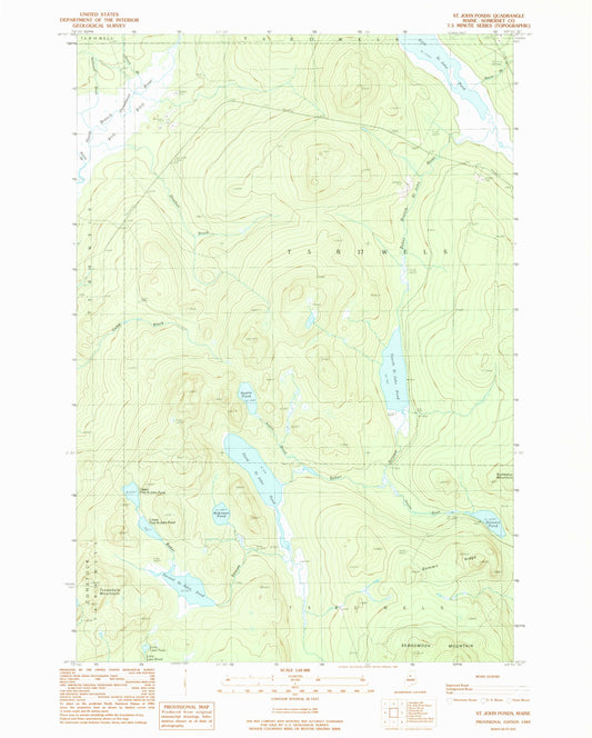 Classic USGS Saint John Ponds Maine 7.5'x7.5' Topo Map Image