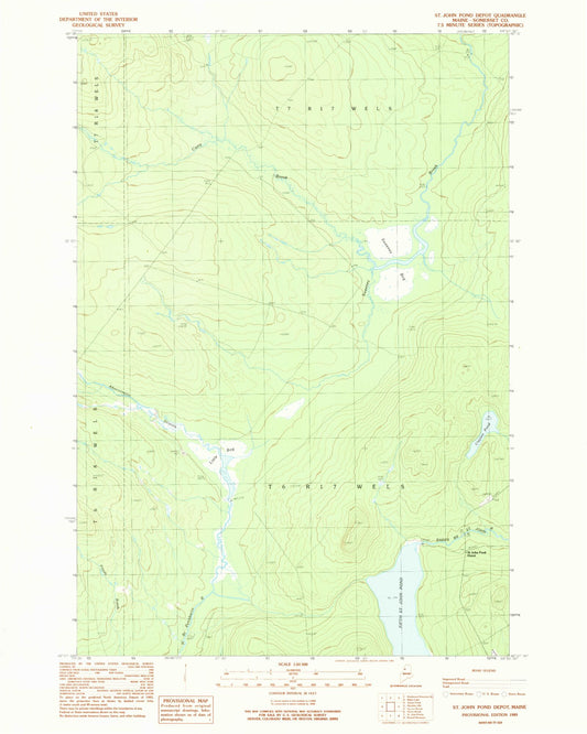 Classic USGS Saint John Pond Depot Maine 7.5'x7.5' Topo Map Image