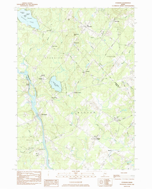 Classic USGS Standish Maine 7.5'x7.5' Topo Map Image