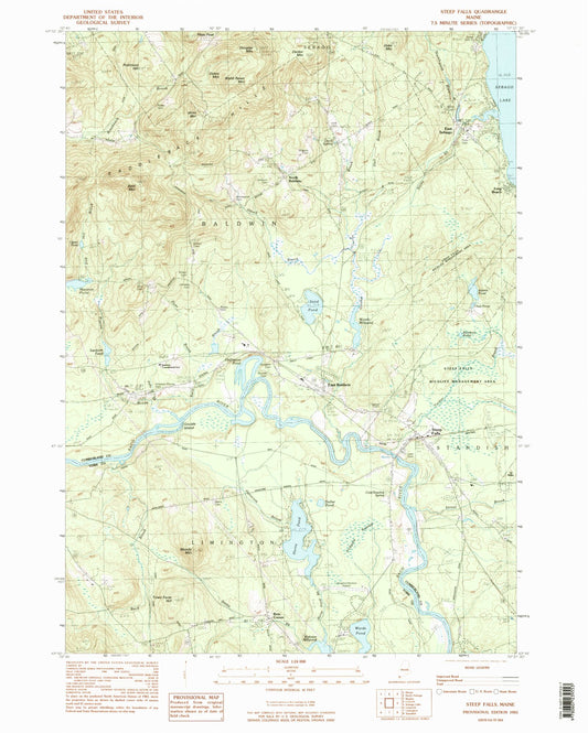 Classic USGS Steep Falls Maine 7.5'x7.5' Topo Map Image