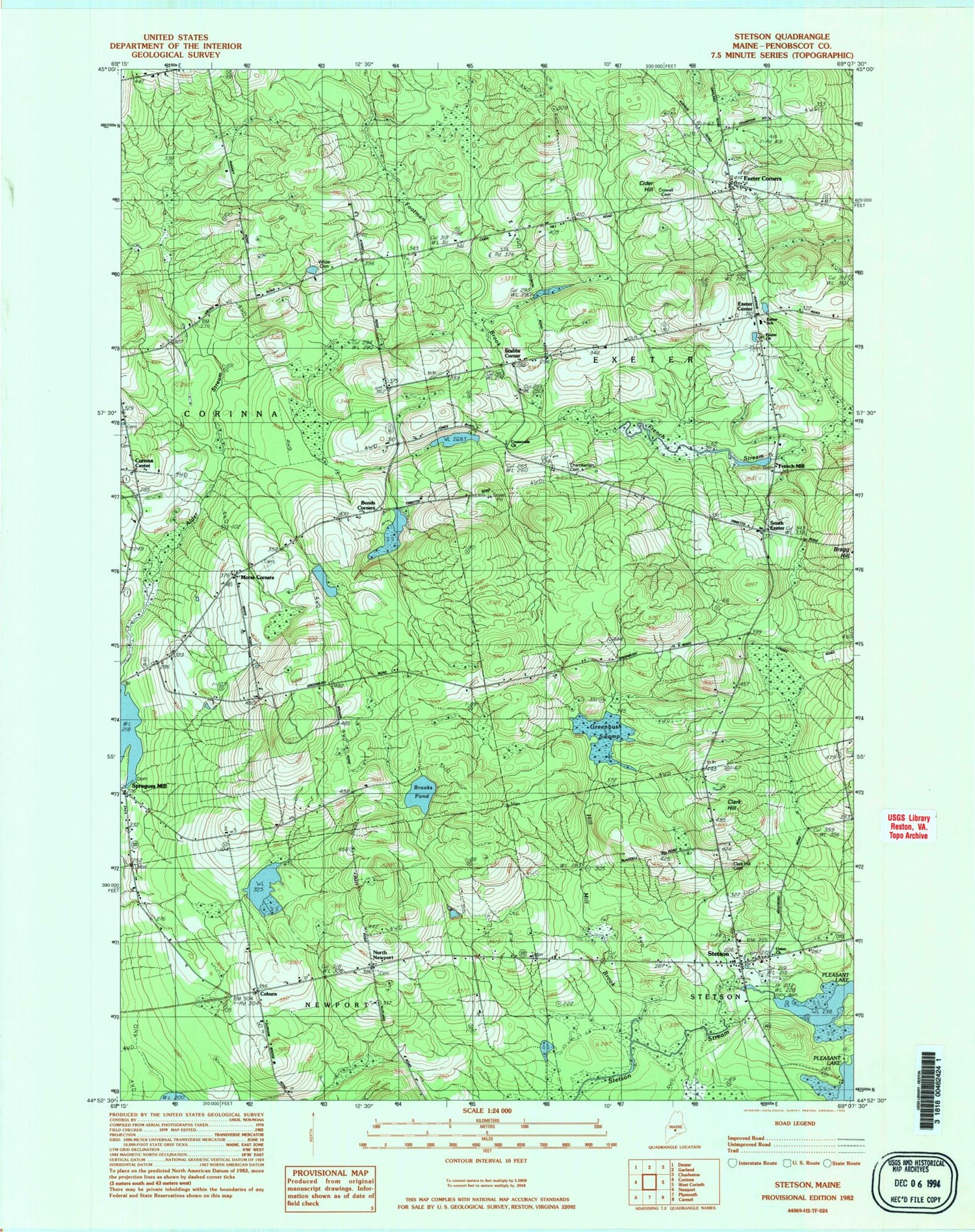 Classic USGS Stetson Maine 7.5'x7.5' Topo Map Image