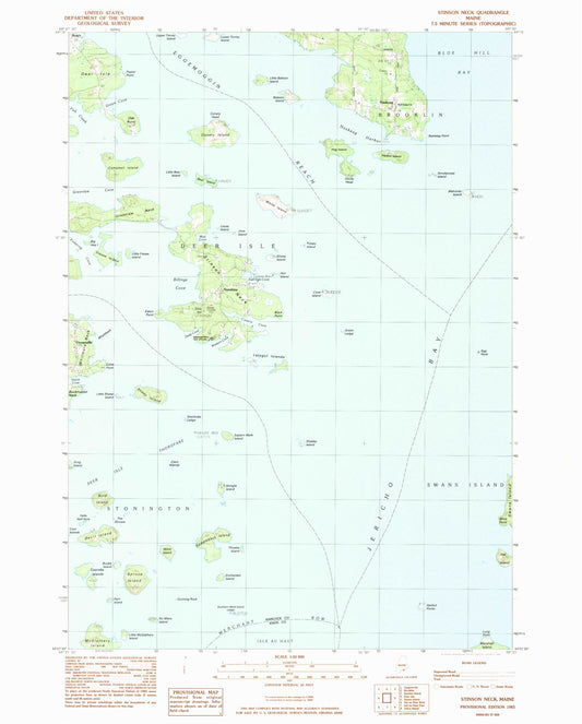 Classic USGS Stinson Neck Maine 7.5'x7.5' Topo Map Image