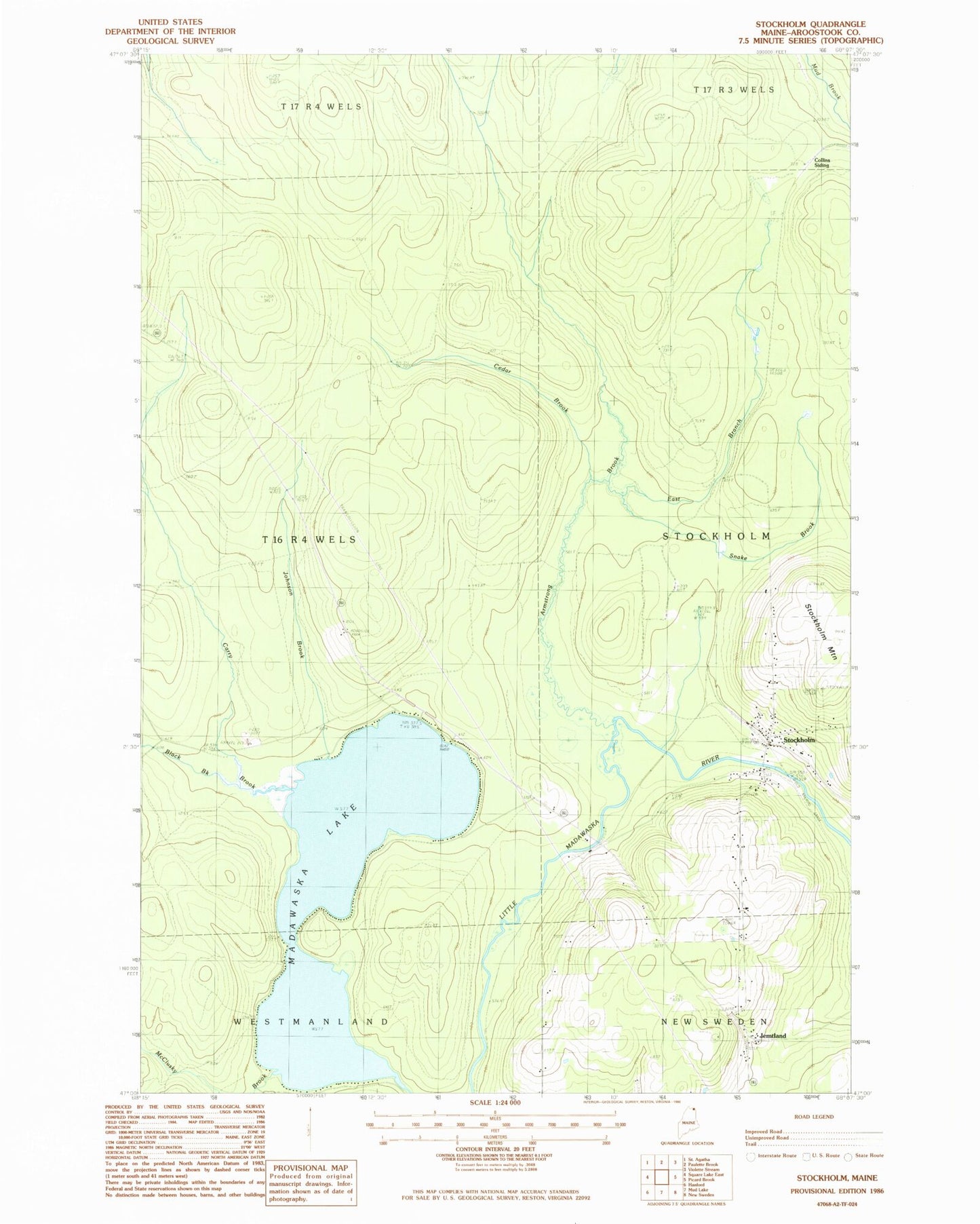 Classic USGS Stockholm Maine 7.5'x7.5' Topo Map Image