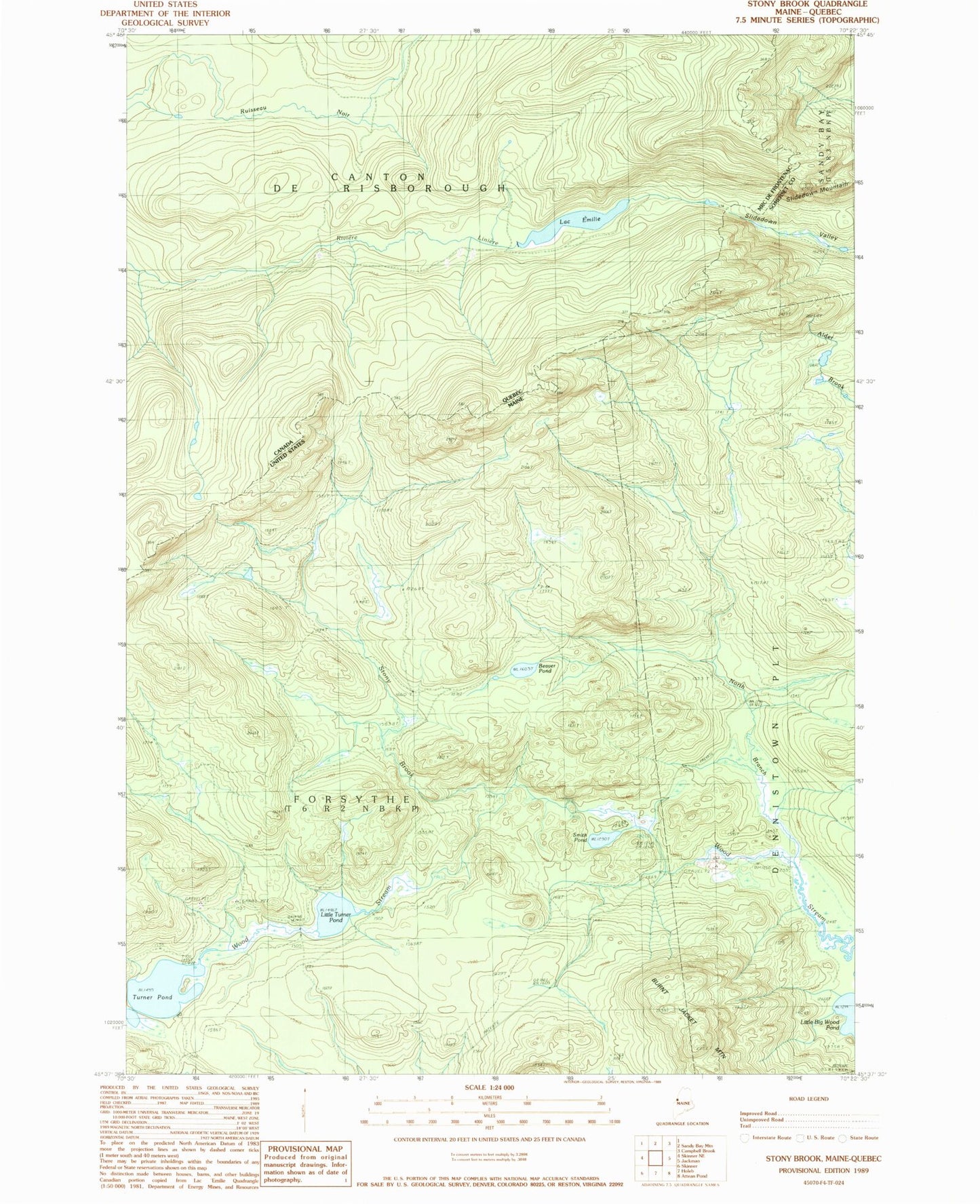 Classic USGS Stony Brook Maine 7.5'x7.5' Topo Map Image