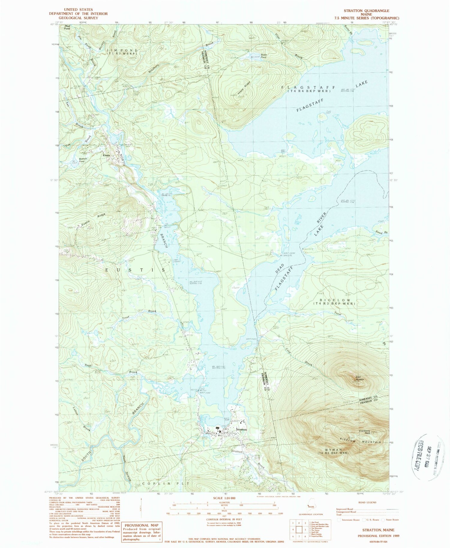Classic USGS Stratton Maine 7.5'x7.5' Topo Map Image