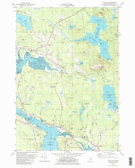 Classic USGS Sullivan Maine 7.5'x7.5' Topo Map Image