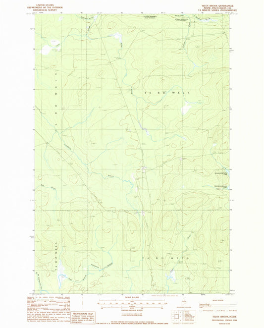 Classic USGS Telos Brook Maine 7.5'x7.5' Topo Map Image