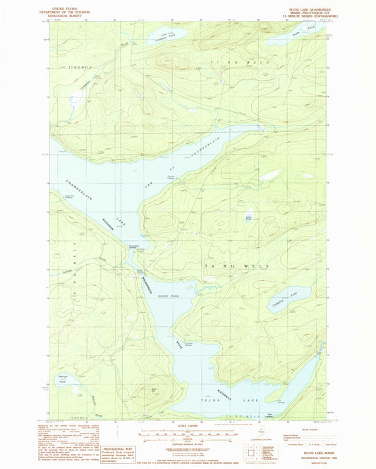 Classic USGS Telos Lake Maine 7.5'x7.5' Topo Map Image