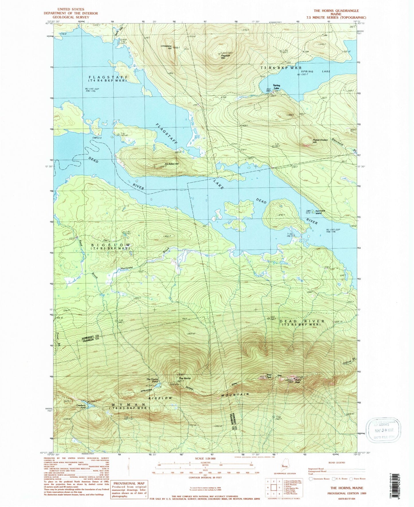 Classic USGS The Horns Maine 7.5'x7.5' Topo Map Image