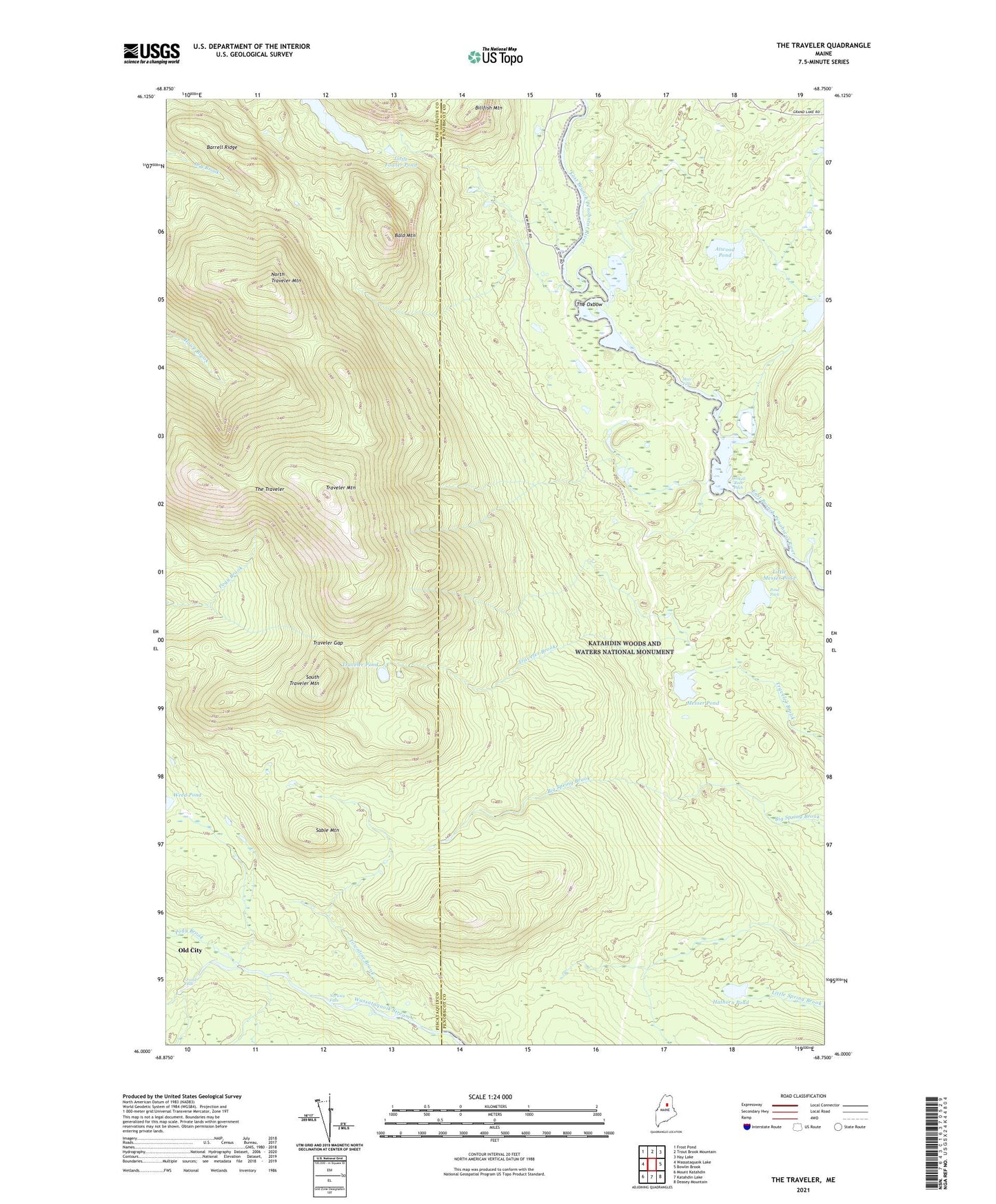 The Traveler Maine US Topo Map Image