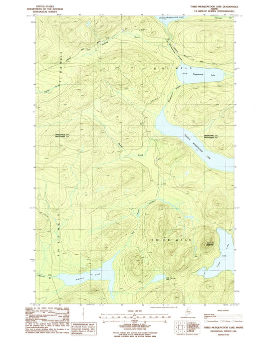 Classic USGS Third Musquacook Lake Maine 7.5'x7.5' Topo Map Image