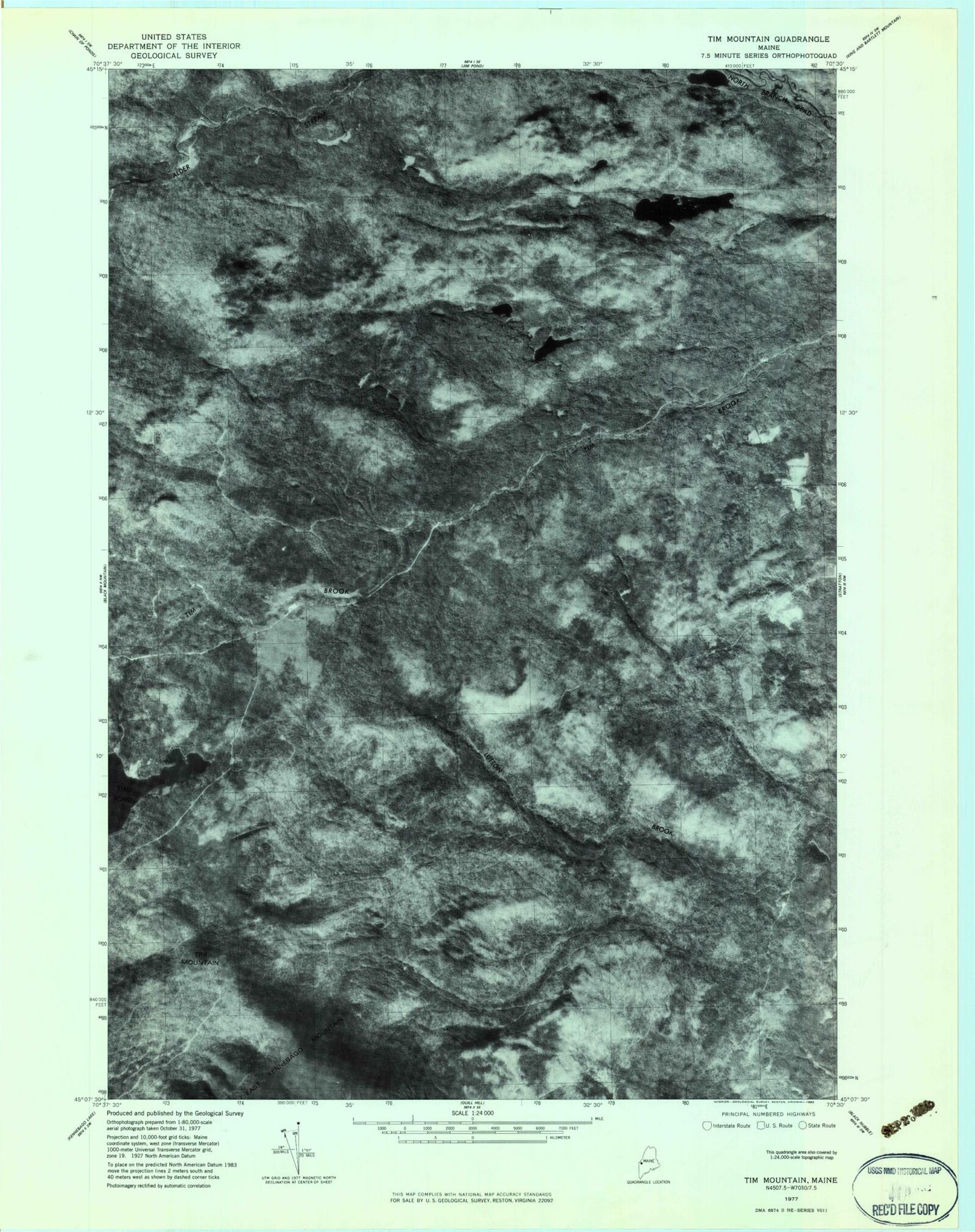 Classic USGS Tim Mountain Maine 7.5'x7.5' Topo Map Image