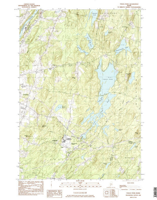 Classic USGS Togus Pond Maine 7.5'x7.5' Topo Map Image