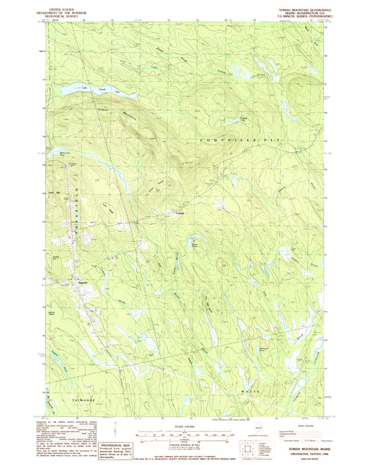 Classic USGS Tomah Mountain Maine 7.5'x7.5' Topo Map Image