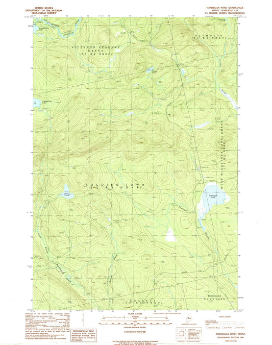 Classic USGS Tomhegan Pond Maine 7.5'x7.5' Topo Map Image