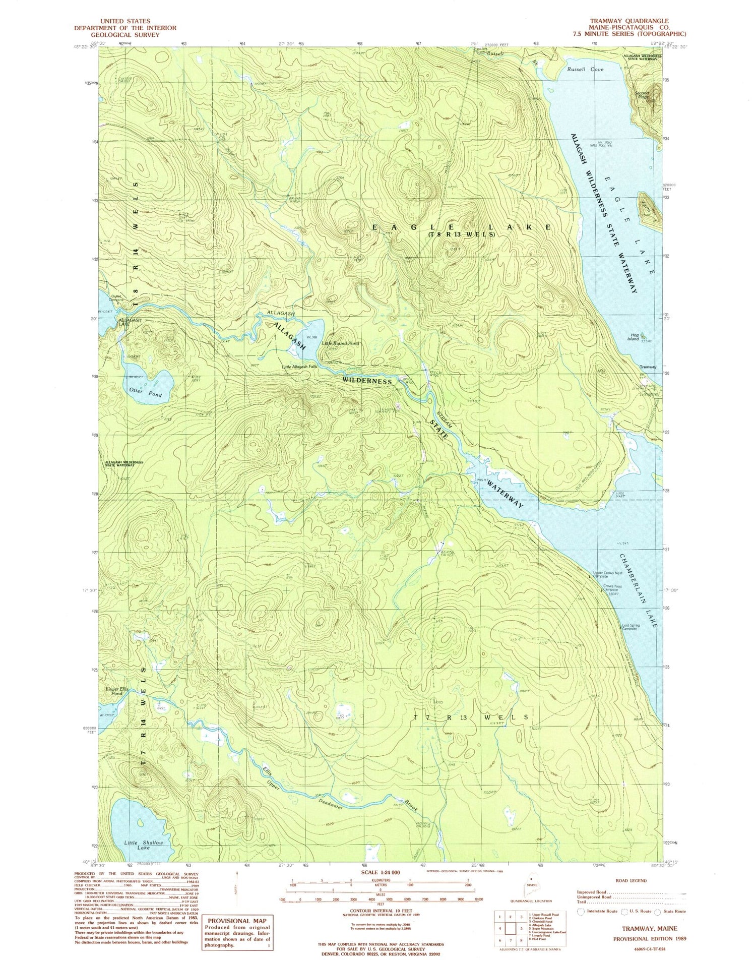 Classic USGS Tramway Maine 7.5'x7.5' Topo Map Image