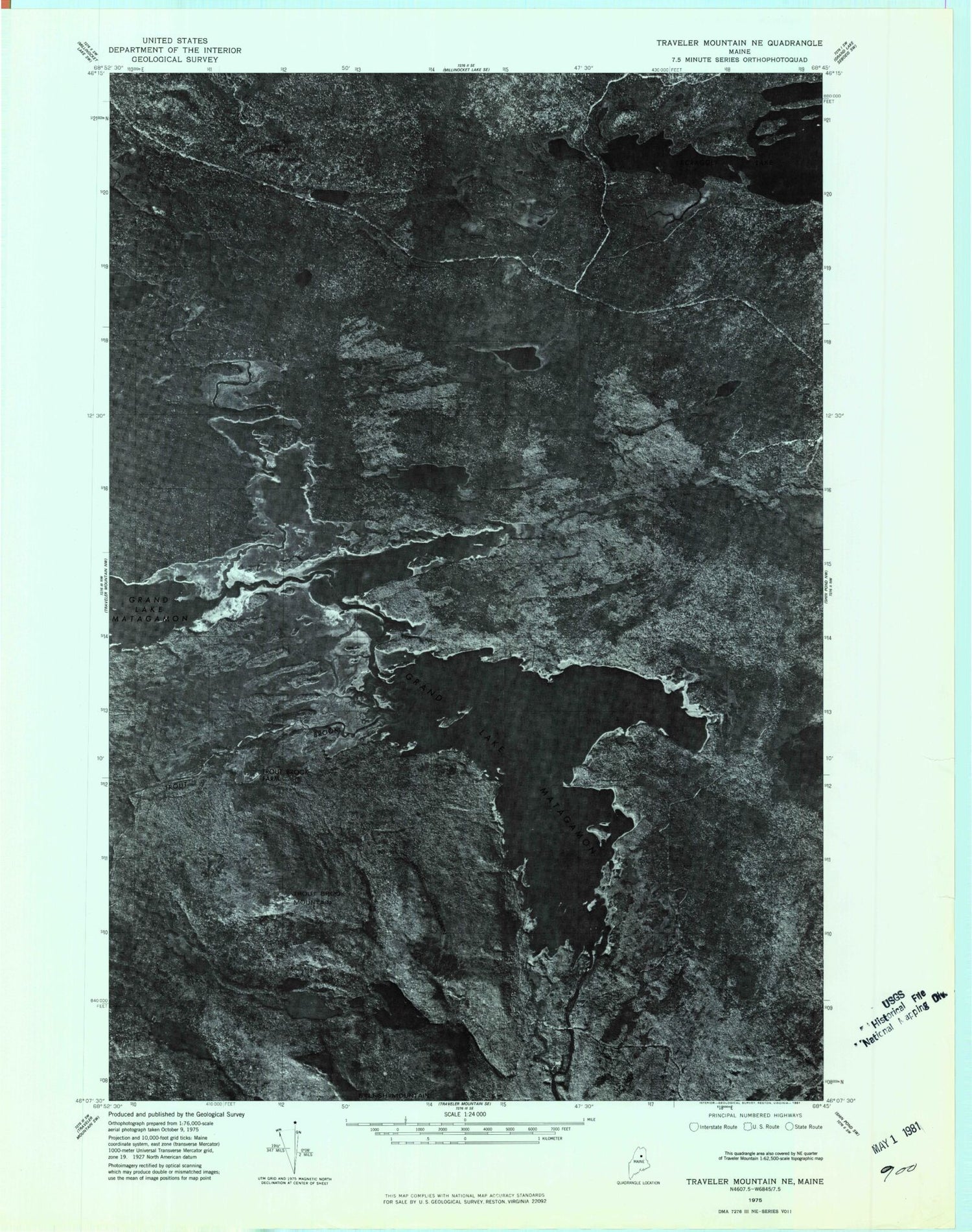 Classic USGS Trout Brook Mountain Maine 7.5'x7.5' Topo Map Image