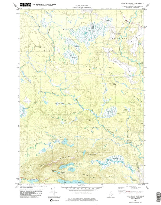 Classic USGS Tunk Mountain Maine 7.5'x7.5' Topo Map Image