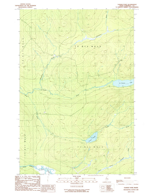 Classic USGS Turner Pond Maine 7.5'x7.5' Topo Map Image
