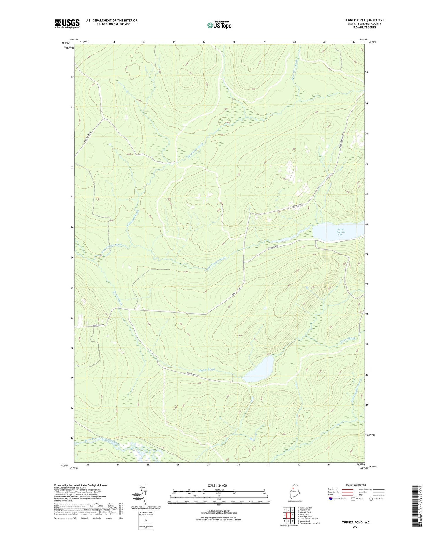 Turner Pond Maine US Topo Map Image